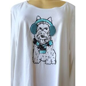 Chico's Weekends 3 XL White Dog Graphic Top Sequin Applique Long Sleeve Womens